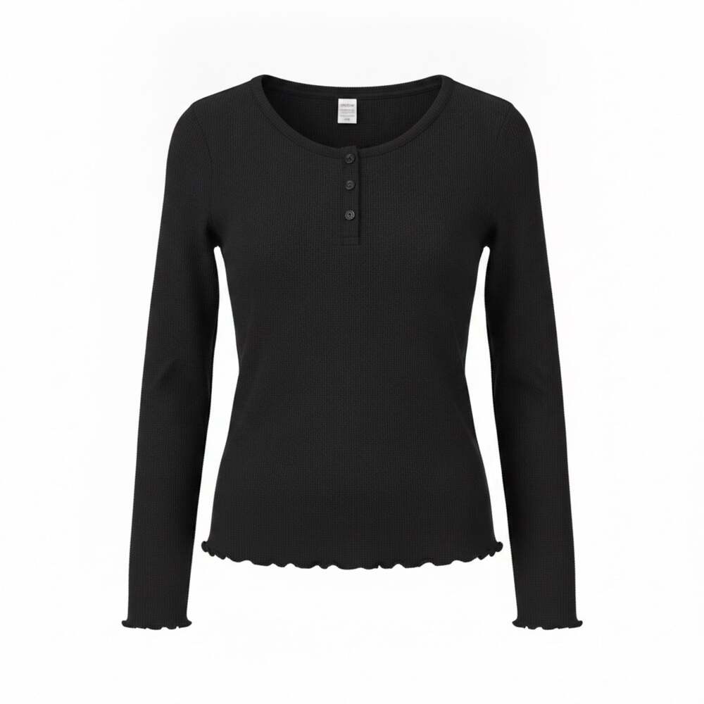 Wonder Nation Girls Black Ribbed Knit Long Sleeve Henley Top XL (14/16)